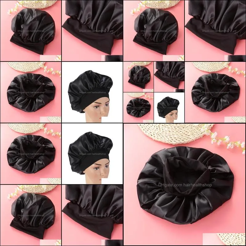 1pc nightcap long hair soft smooth adjustable wide side size m sleeping cap rubber cap for home salon