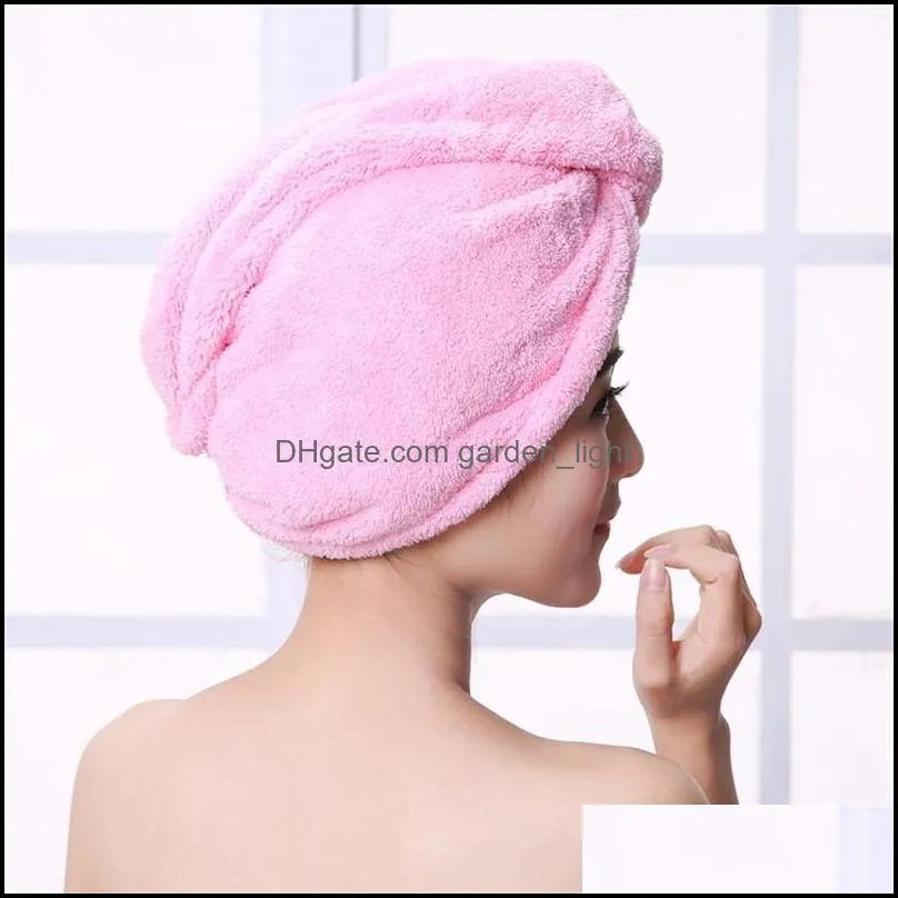 magic quick dry hair towel absorbing bathing shower cap hairs drying ponytail holder cap lady coral fleece hooded towels rrb14440