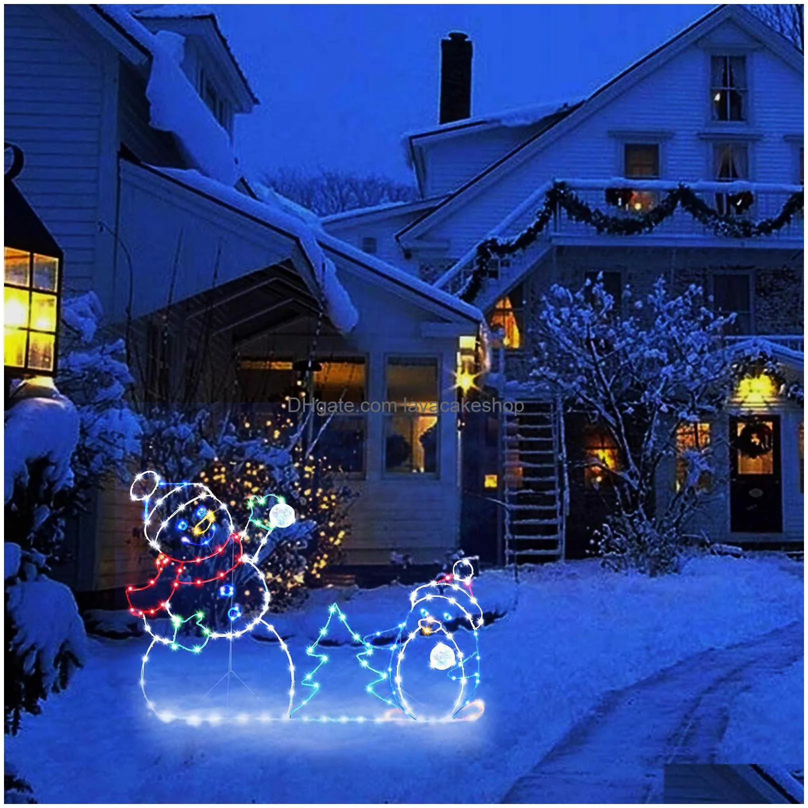 fun animated snowball fight active light string frame decor holiday party christmas outdoor garden snow glowing decorative sign h1020