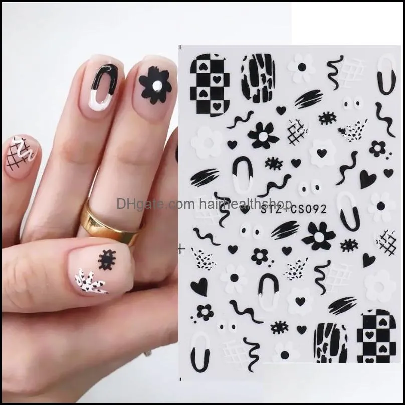 stickers decals tribal flame nail black white fire butterfly star flower geometric line gel polished manicure decoration