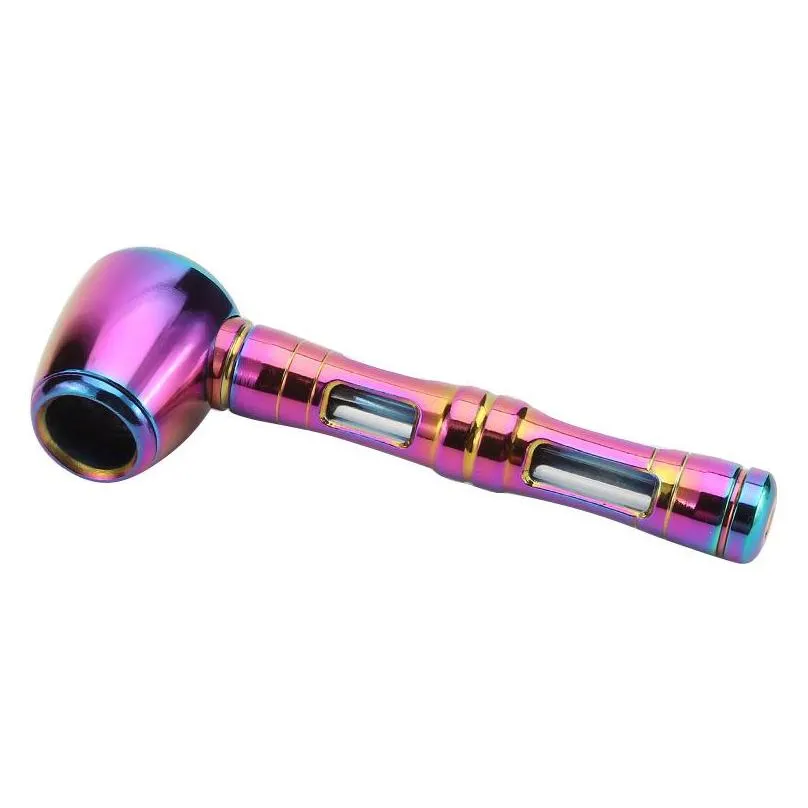 120mm detachable colorful ice blue metal smoking pipes portable hammer shape aluminum alloy smoke pipe glass smoke tube tobacco herb cigarette holder