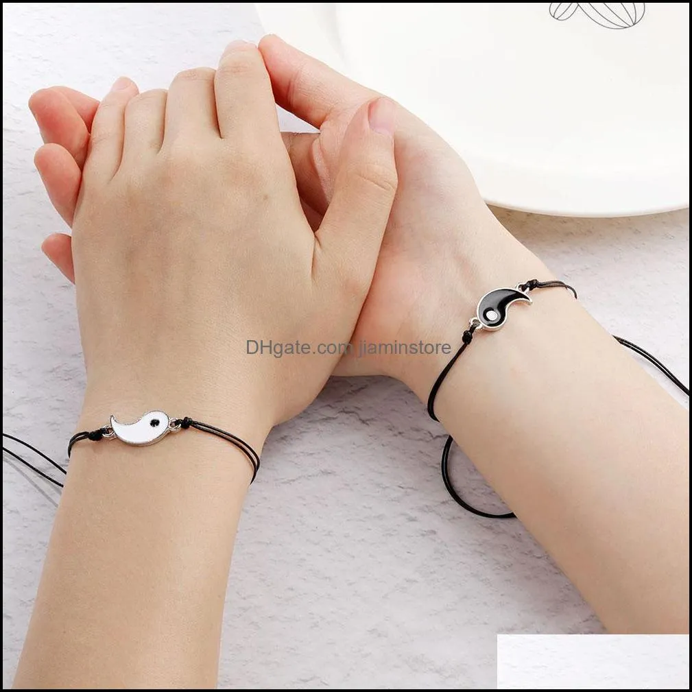 couple friendship bracelets chinese yin yang tai chi alloy pendant wax rope braid bracelet