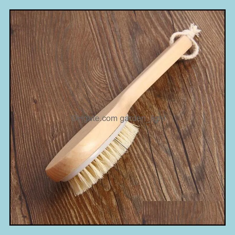 natural boar bristle body brush with contoured wooden handle exfoliates dry skin bath cleaning brush rrb15077
