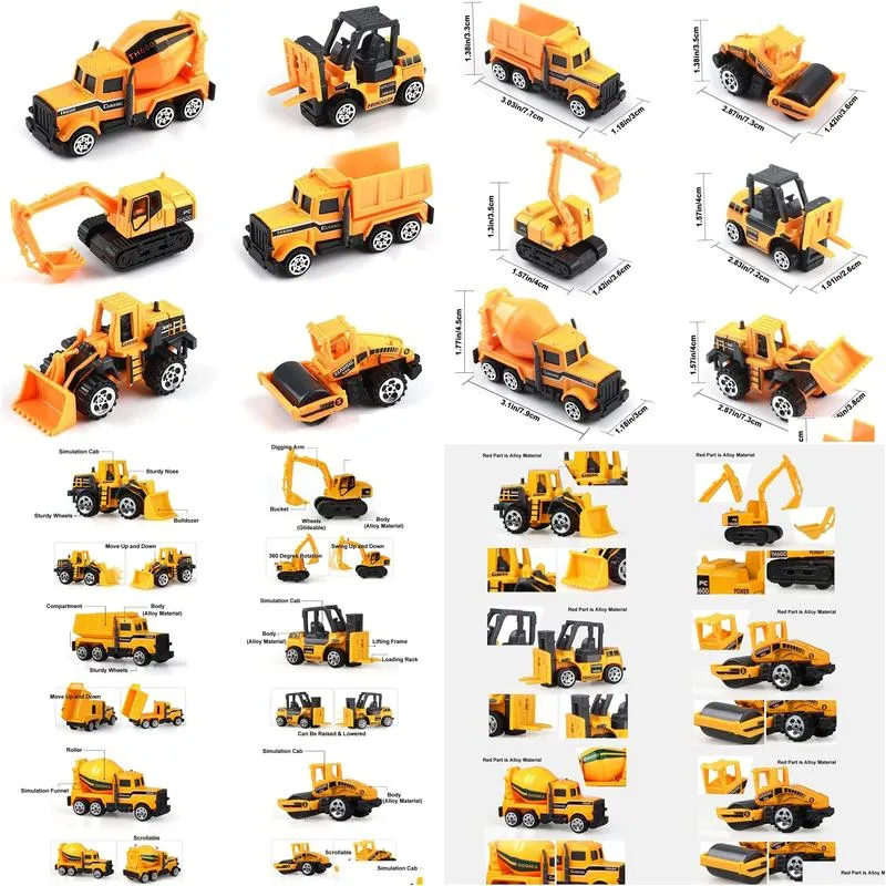 diecast model cars 6piece small construction toys vehicles play trucks vehicle toy toddlers boys kid mini alloy car metal engineering excavator