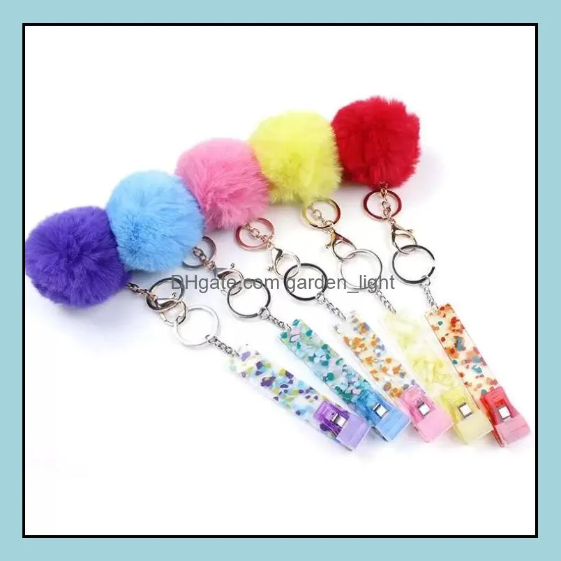  cute credit card puller pompom keychains acrylic debit bank c ard grabber for long nail atm keychain cards clip nails key rings