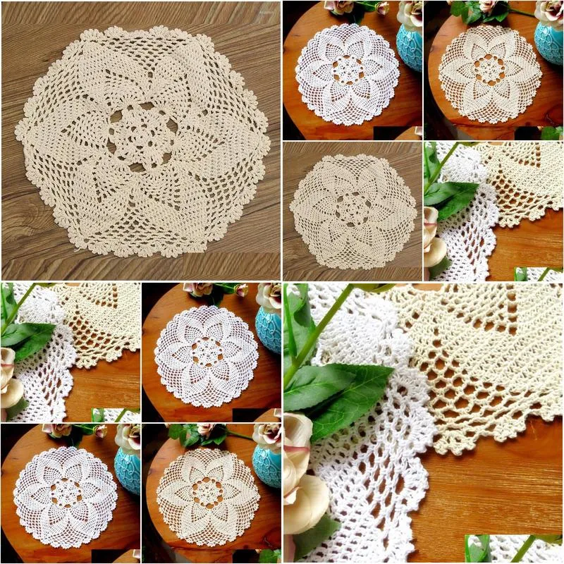 table mats 1pcs 30cm round hand crochet floral lace hollow mat cloth doily cotton blend