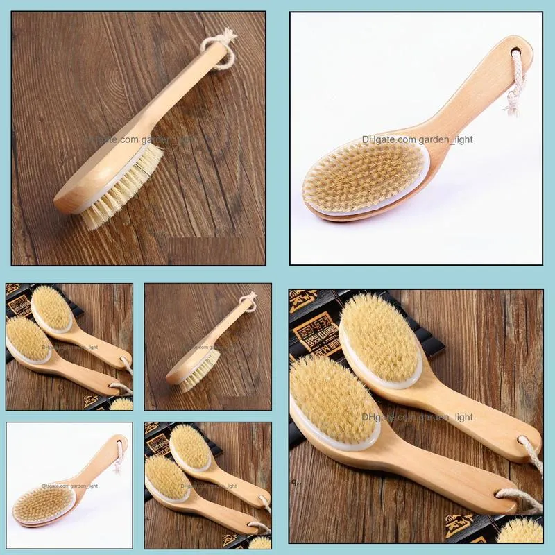 100 natural boar bristle body brush with contoured wooden handle exfoliates dry skin bath cleaning brush rra12997