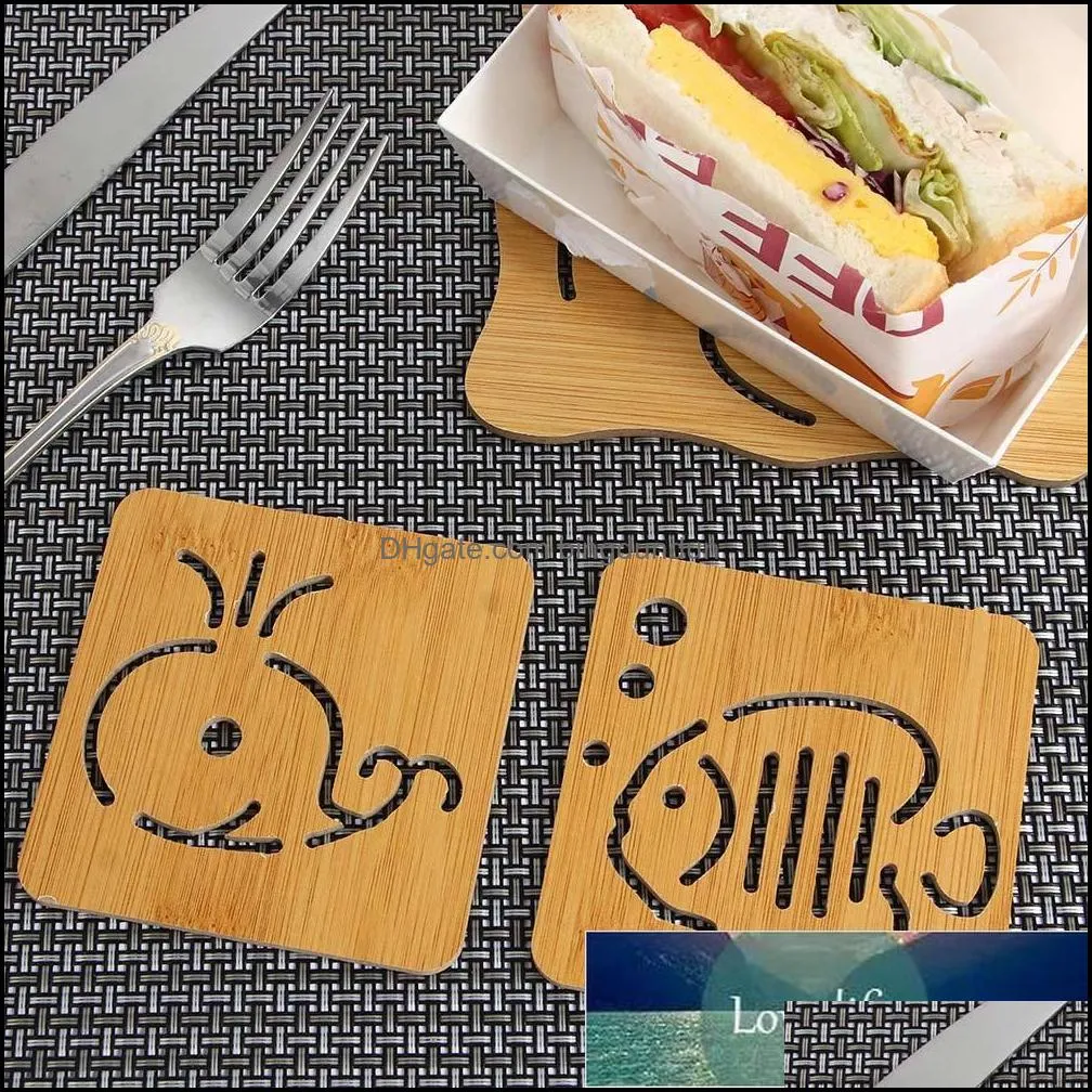 cartoon hollow wooden square tea cup mat thick heat insulation pad table holder nonslip pot plate