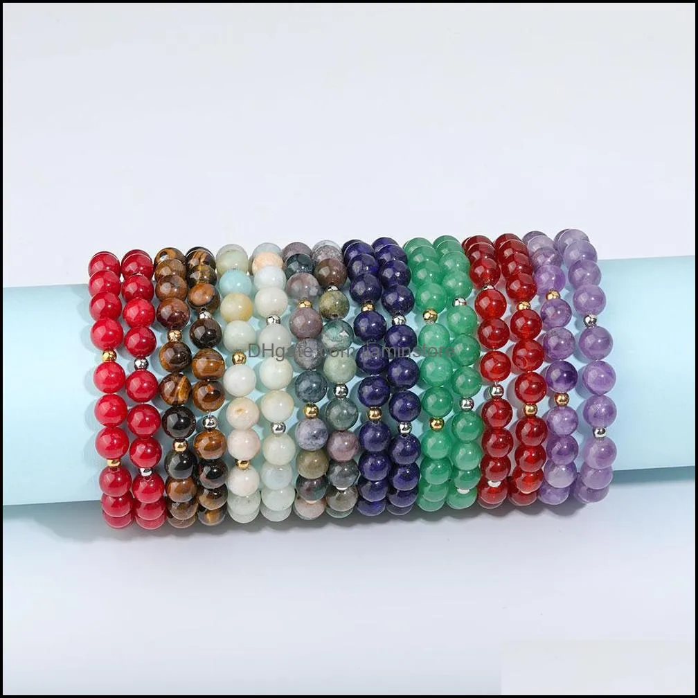 8mm fashion beaded bracelet strands natural stone healing crystal stretch bead charm bracelets women men handmade gemstone jewelry