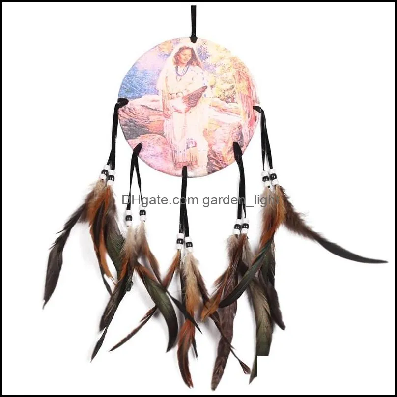  oil painting style handmade dream catcher net with feathers wall hanging dreamcatcher craft gifts rra10395