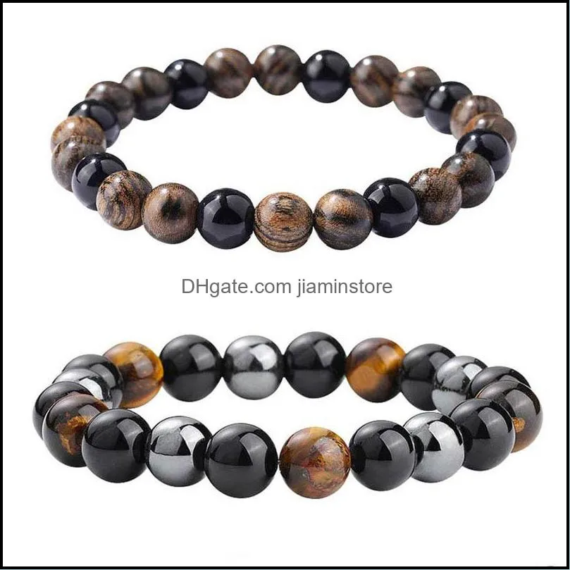 8mm 10mm handmade personality charm beaded men strands jewelry natural stone bead wood beads bracelets for women