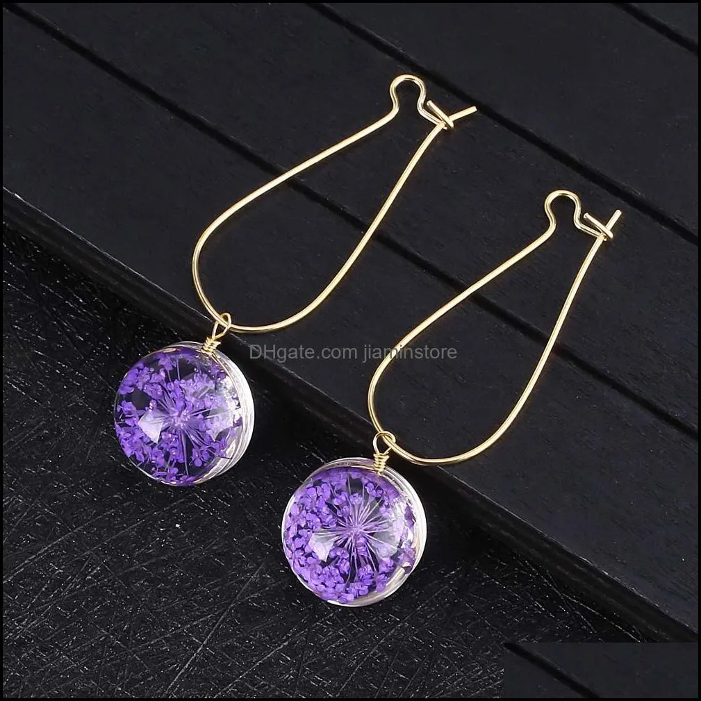 fashion summer flower earring woman fashion dried flowers earrings glass ball pressed flower dangle earing jewelry gift wholesale