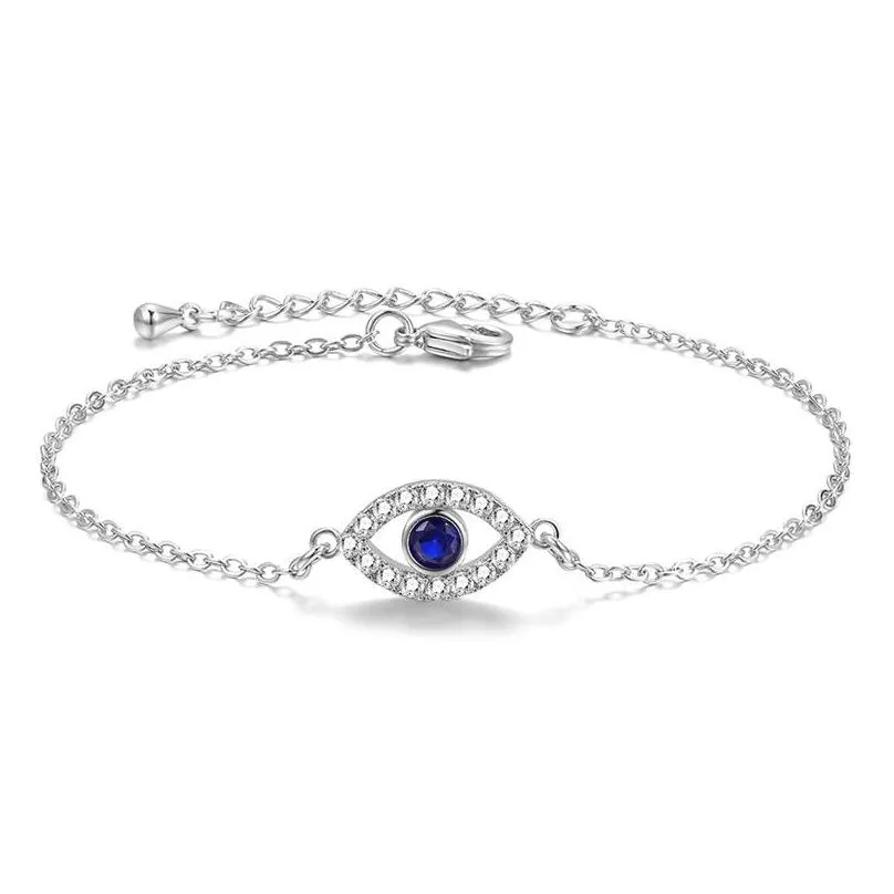 blue evil eye charm bracelet crystal zircon link chain bracelets fashion vintage bangles for women girls statement iced out rhinestone cz zirconia jewelry