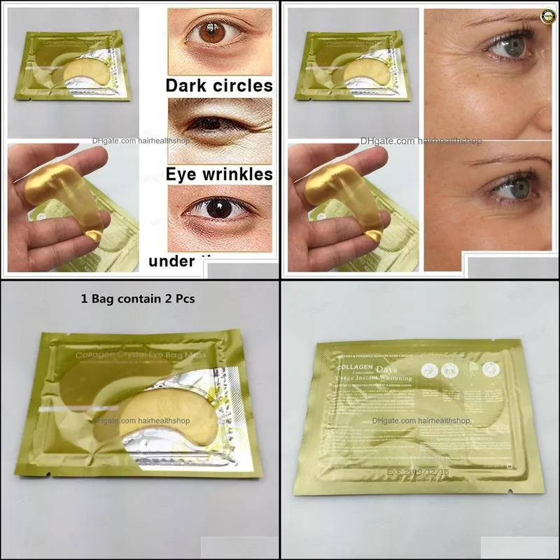 2pcsis1pack high quality gold crystal collagen eye mask hotsale eyees under eeye dark circle remover colageno