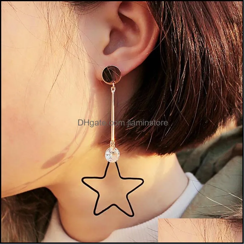 new arrivals fashion jewelry crystal pentacle pentagram charms drop earrings metal geometric hollow star long earring for women gifts