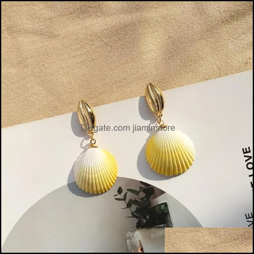 bohemian colorful shell dangle drop earrings for women party statement sea earrings gold color metal summer bride jewelry bohemian