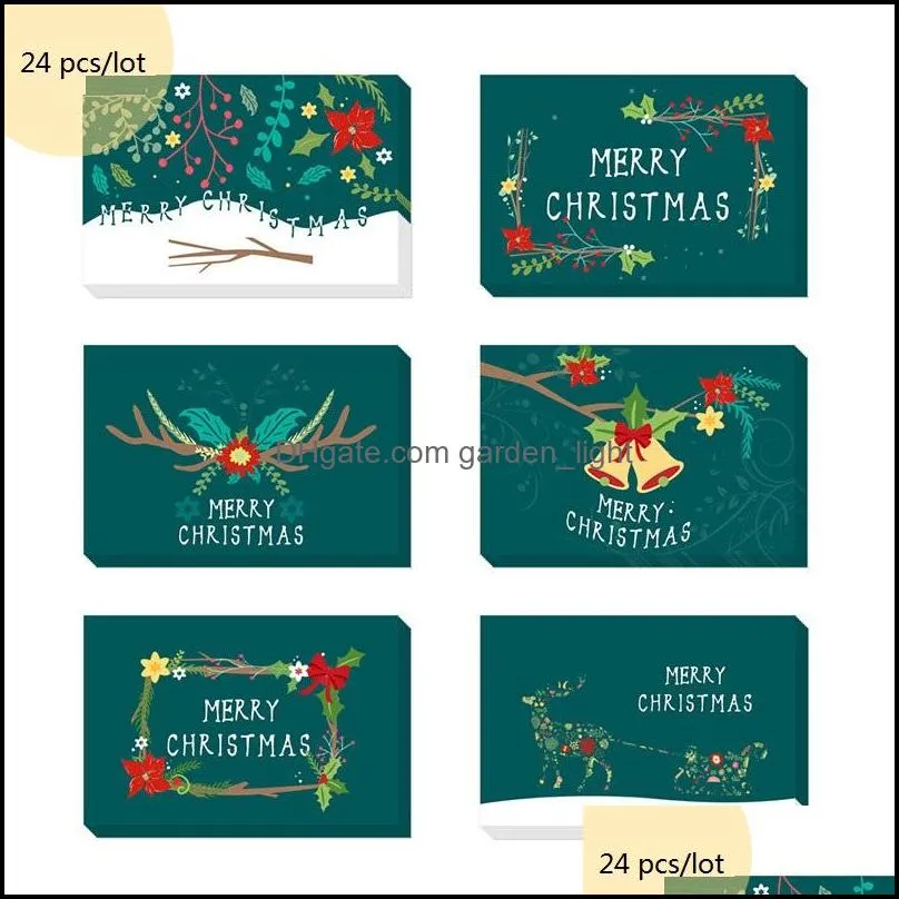 24 pcs/lot christmas cards set xmas santa bell elk sowman cartoon postcards diy year greeting cards xmas gift