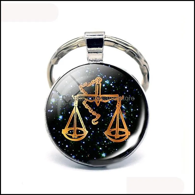 fashion 12 constellation keychain handmade men women glass cabochon keychain handmade birthday gift