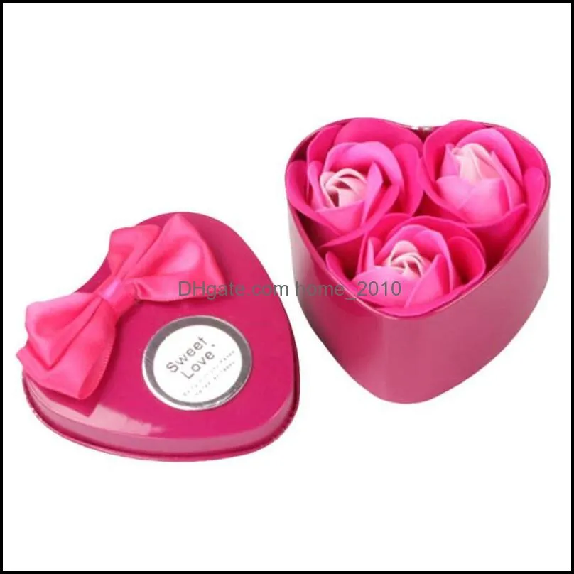 metal box 3pcs heart scented bath body petal rose flower soap wedding decoration gift floral shower bathing supply decorative flowers 