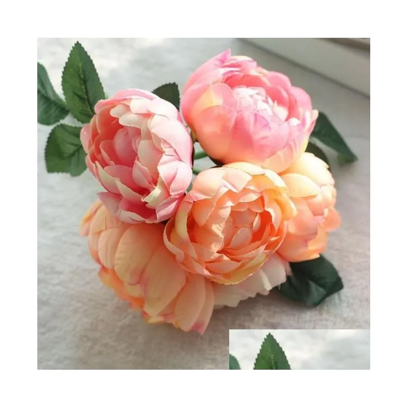 6 heads artificial rose peony silk flower bouquet festival valentines day anniversary gift wedding home table arrangements decoration