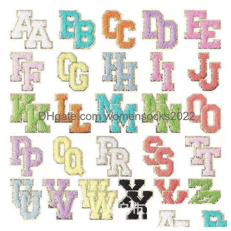 notions 54pcs letter iron on a to z alphabetes sew on appliques with glitter repair sticker for clothes hat diy craft