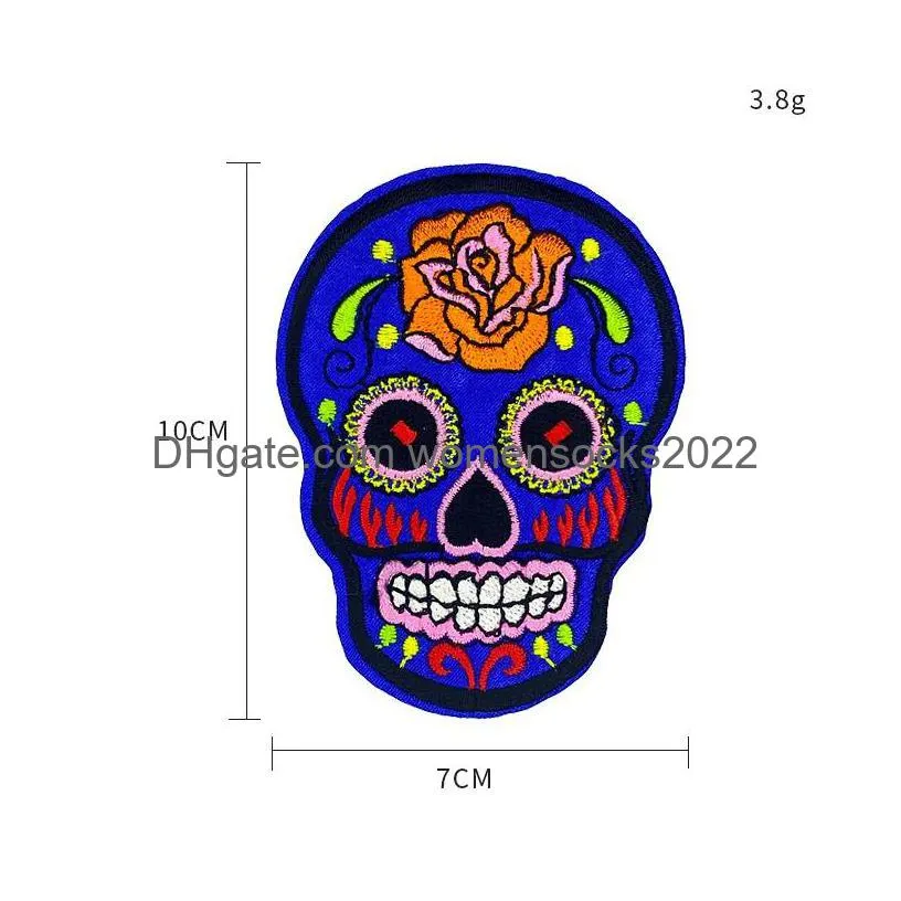 notions skull iron ones sew on punk style skeleton embroidery appliques ghost head motif melt sticker halloween costumes