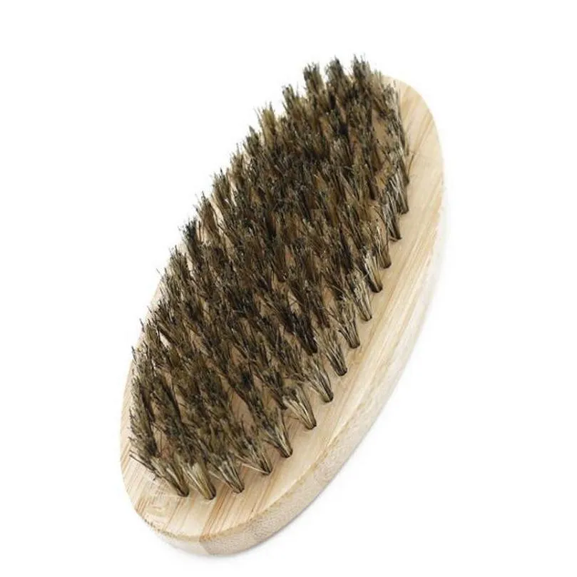 boar bristle hair beard brush hard round wood handle antistatic boar comb hairdressing tool for men beard trim customizable wvt0669