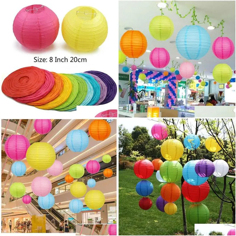 1pc 8inch 20cm multicolor chinese round paper lanterns ball for wedding party hanging lanterns birthday decor babyshower supplies