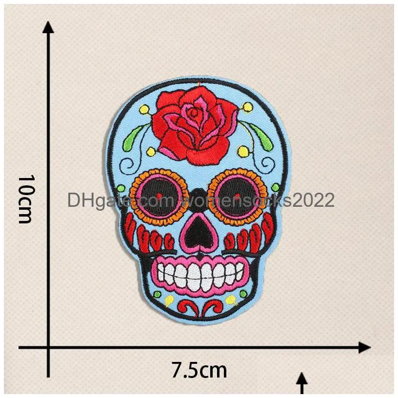 notions skulles sugar skull embroidery sew on appliques ghost head cloth chest sticker with day of the dead badges for diy decoration hoodies jackets