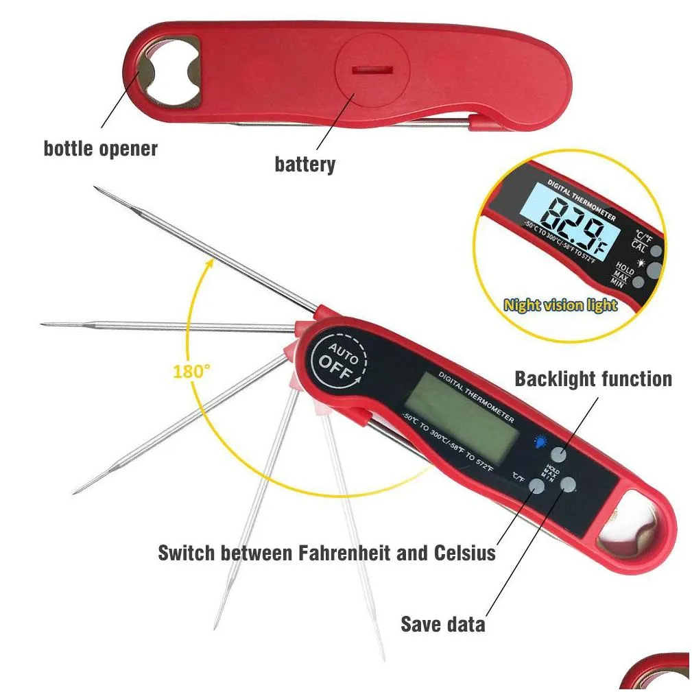 food thermometer waterproof digital kitchen meat water milk cooking folding probe bbq baking electronic oven calibration temperature