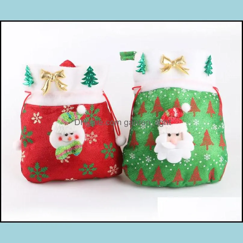 christmas nonwoven candy bag cartoon santa snowman red green gift jewelry gift bag kids candy storage pouch