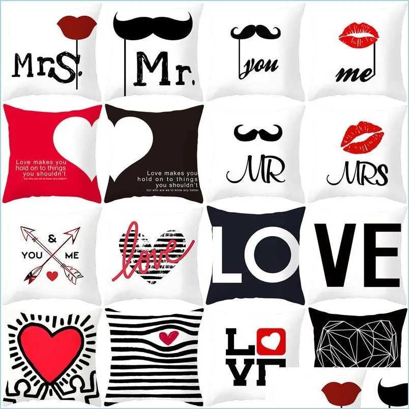 valentine day pillowcase love you mr mrs letters printed pillow cover home office sofa throw pillow case lovers pillow cover