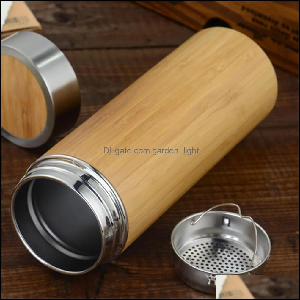 bamboo tumbler stainless steel bamboo bottle 17 oz vacuum cup insulation cup with tea infuser strainer