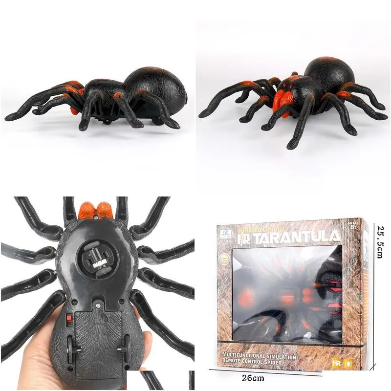 2chs remote control spider animal toys tarantula simulation red infrared rc creepy led eyes