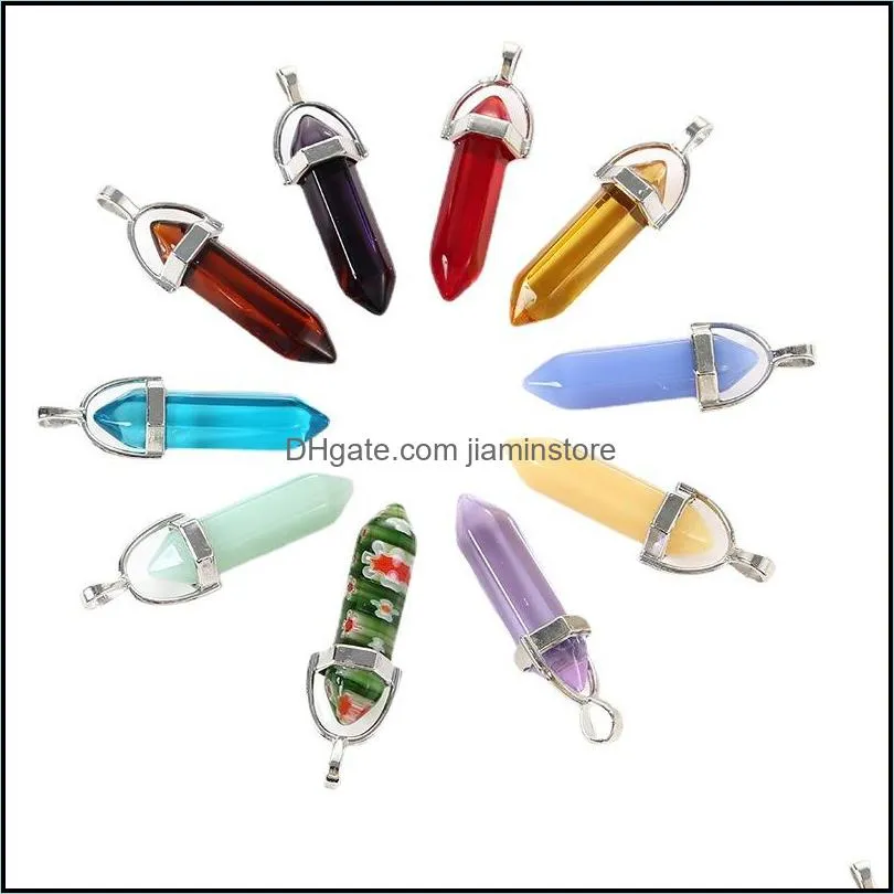 colorful glass crystal pillar charms hexagon prism shape pendants for jewelry making earrings necklace jiaminstore