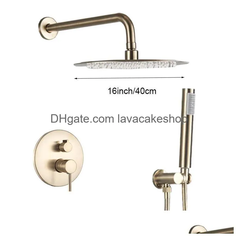 luxurious brushed gold mixer rotate tub spout wall mount rainfall head hand shower faucet 1011