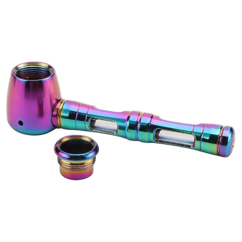 120mm detachable colorful ice blue metal smoking pipes portable hammer shape aluminum alloy smoke pipe glass smoke tube tobacco herb cigarette holder