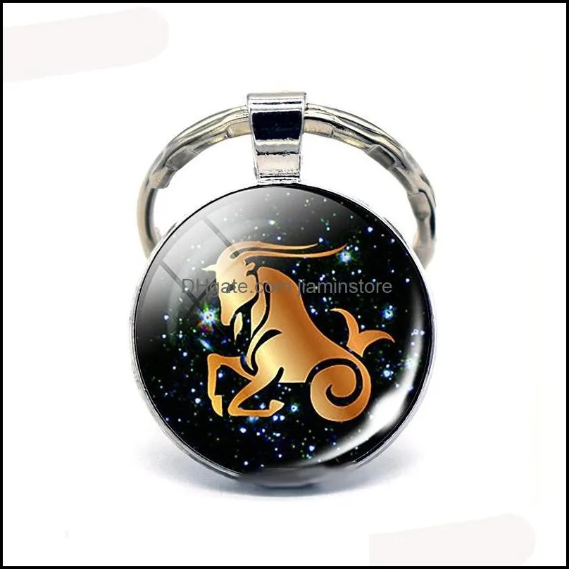 fashion 12 constellation keychain handmade men women glass cabochon keychain handmade birthday gift