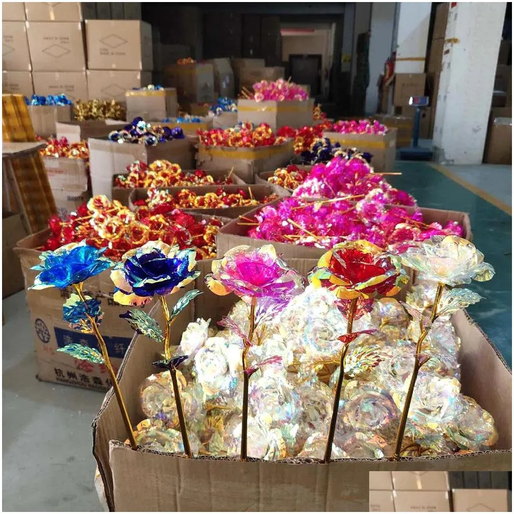 valentines day colored gold leaf rose artificial flower light luminous festive mother birthday gift wedding cake plated foil cfyl0229