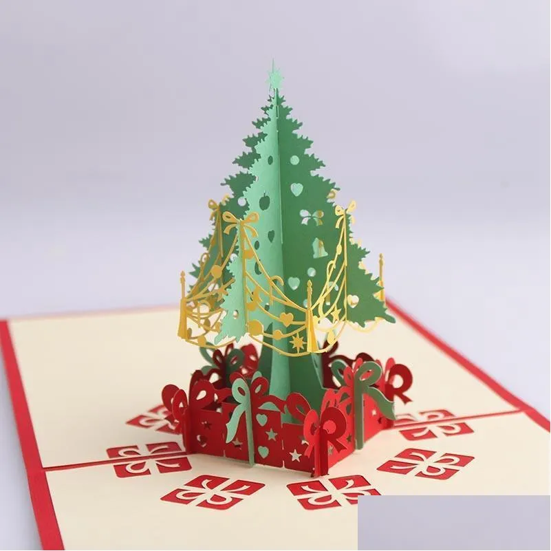 christmas paper gift 3d stereo greeting cards xmas tree birthday blessing handmade happy year greet business bless card wdh0100