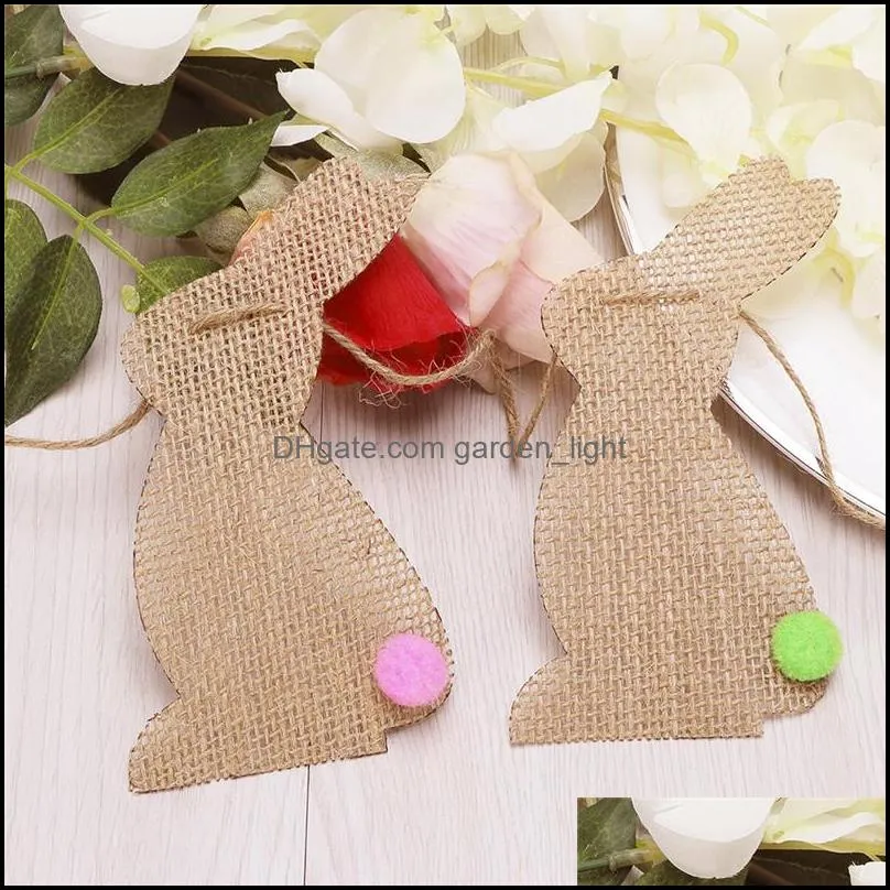 easter jute rabbit hanging flag vintage jute bunting garland for happy easter party hanging decoration 2.5 meter