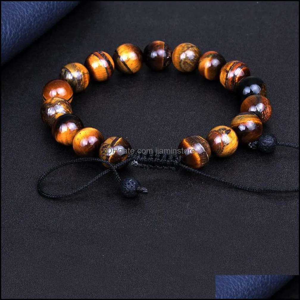 mens fashion natural tiger eye beads matte onyx stone woven bracelet bangles healing balance prayer women men jewelry wholesale