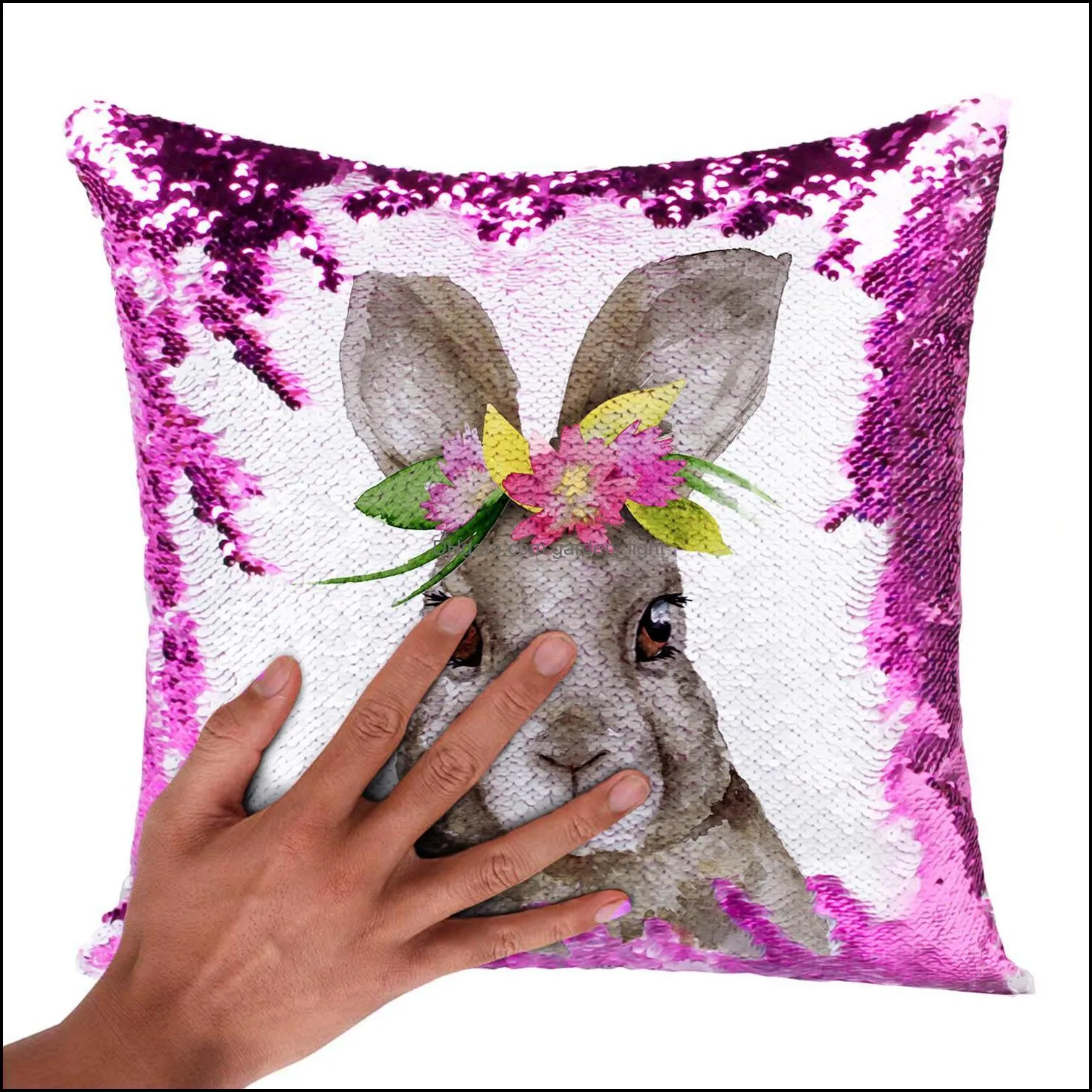 super shining magical rabbit mermaid cushion cover with sequins reversible color changing pillow case pillow cover for seat decor