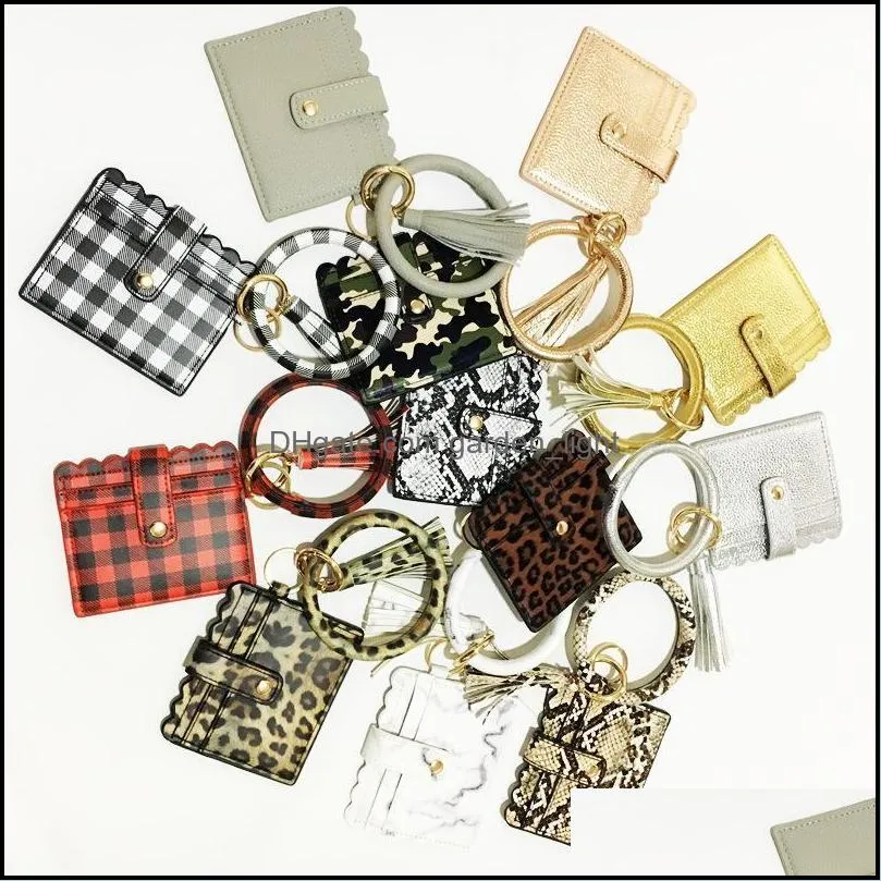 31 styles bracelet keychain card bag with party favor tassels leopard sunflower pu leather bangle wrist bag pandent key decorate