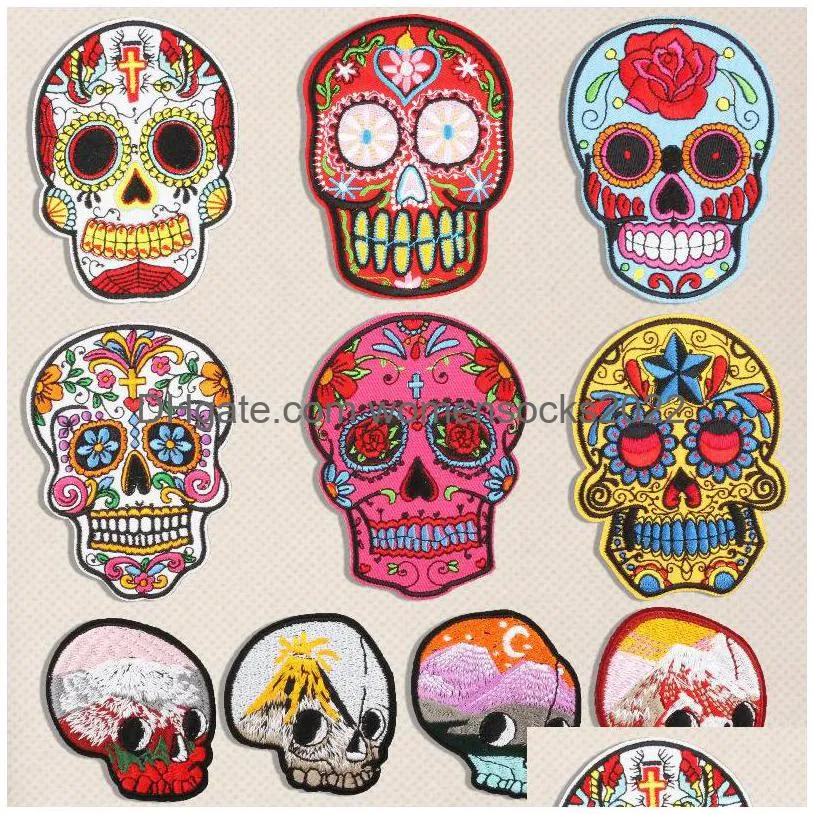 notions skulles sugar skull embroidery sew on appliques ghost head cloth chest sticker with day of the dead badges for diy decoration hoodies jackets