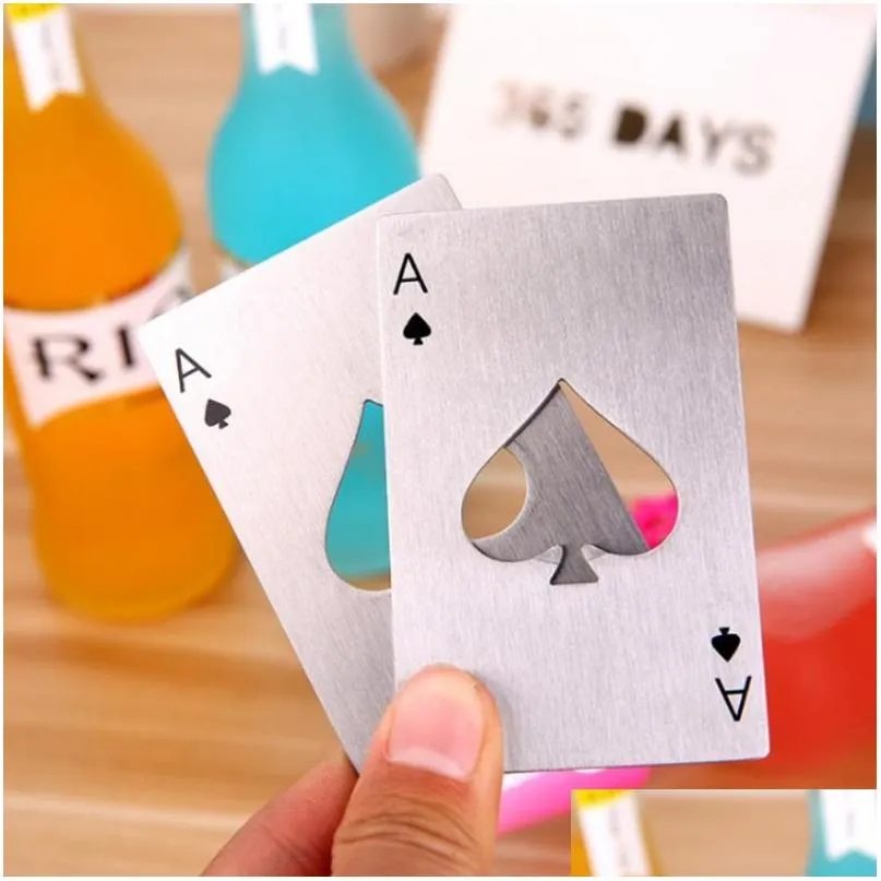 creative poker card beer bottle opener bar tools soda bottles opener portable durable black silver spades playing card opener wdh1245