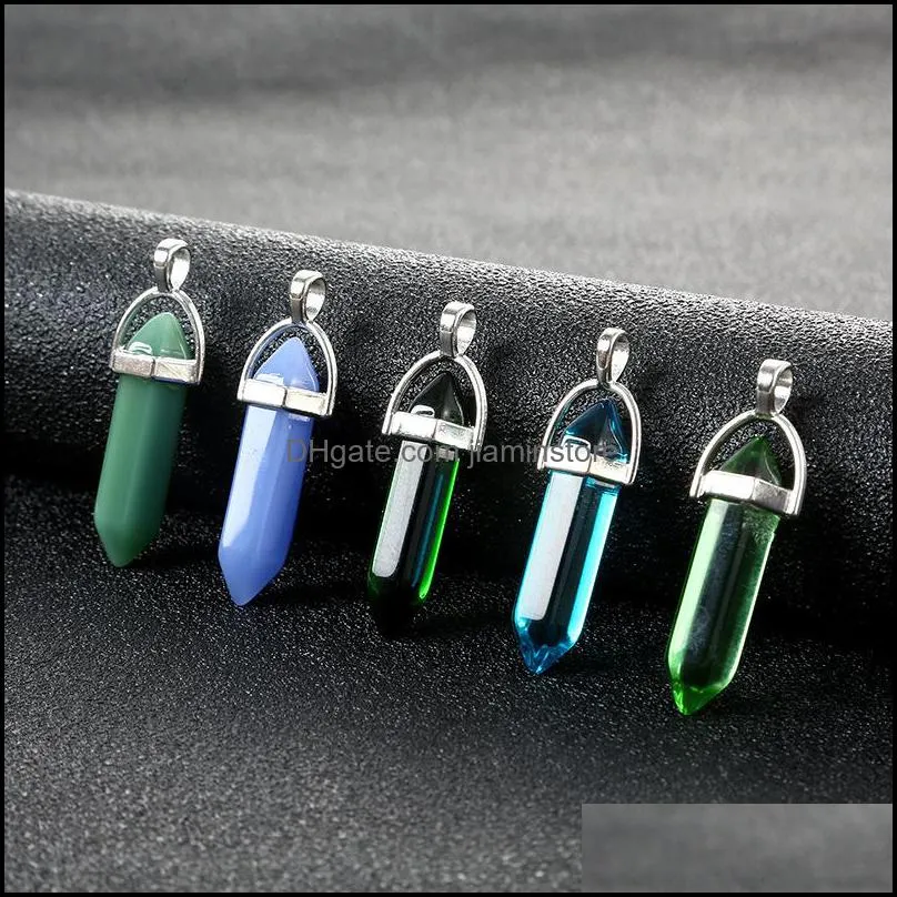 colorful glass crystal pillar charms hexagon prism shape pendants for jewelry making earrings necklace jiaminstore