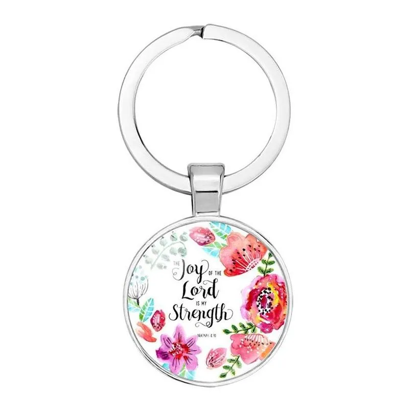 2019 catholic rose scripture keychains for women men christian bible glass charm key chains fashion religion jewelry accessories 164