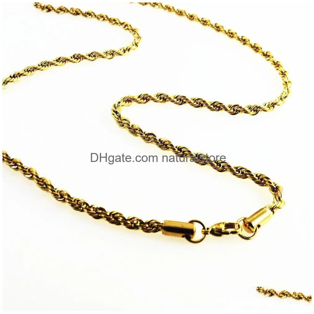 18k gold plated rope chain stainless steel necklace for women men golden fashion design twisted rope chains hip hop jewelry gift 2 3 4 5 6 7mm 1832inch never