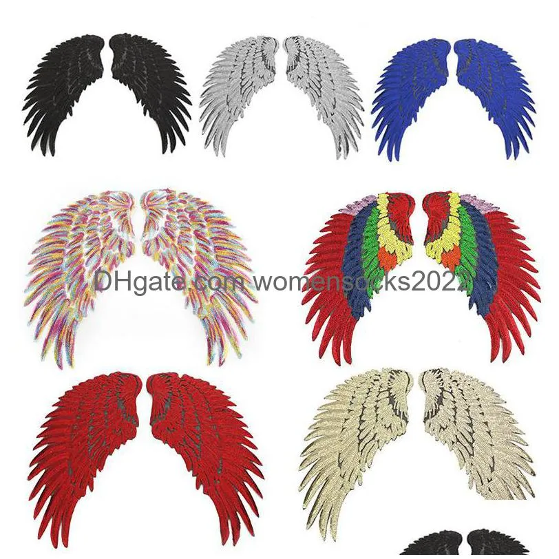 sewing notions gold silver rainbow angel wing feather sequin sew iron ones 33.5x32cm for dress jeans shirt diy appliques